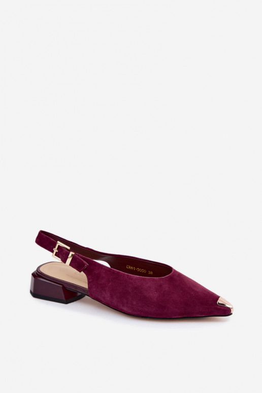 Leather Suede Women's Low Heel Sandals D&A CR61-3050 Burgundy