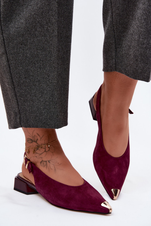 Leather Suede Women's Low Heel Sandals D&A CR61-3050 Burgundy