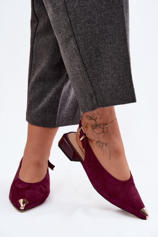 Leather Suede Women's Low Heel Sandals D&A CR61-3050 Burgundy