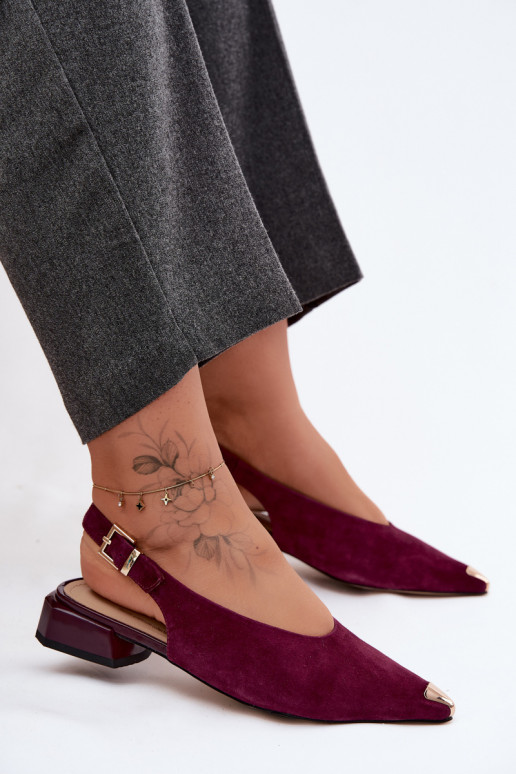 Leather Suede Women's Low Heel Sandals D&A CR61-3050 Burgundy