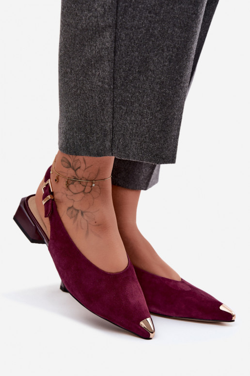 Leather Suede Women's Low Heel Sandals D&A CR61-3050 Burgundy