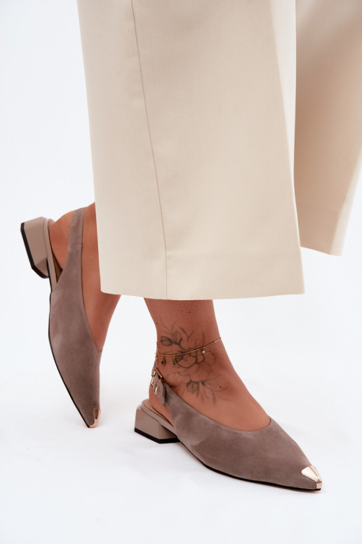 Leather Suede Women's Low Heel Sandals D&A CR61-3050 Beige