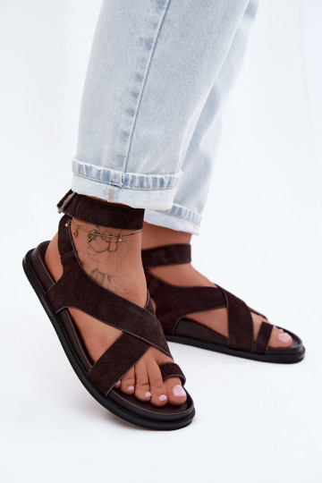 Flat Suede Sandals D&A CR61-3049 Chocolate 2