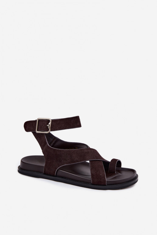 Flat sandals made of natural suede D&A CR61-3049 chocolate