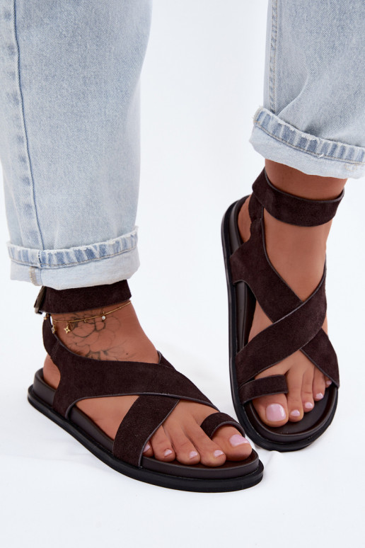 Flat Suede Sandals D&A CR61-3049 Chocolate