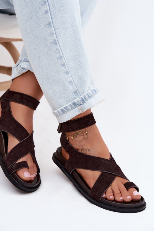 Flat Suede Sandals D&A CR61-3049 Chocolate