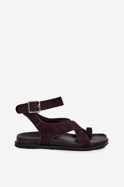 Flat Suede Sandals D&A CR61-3049 Chocolate