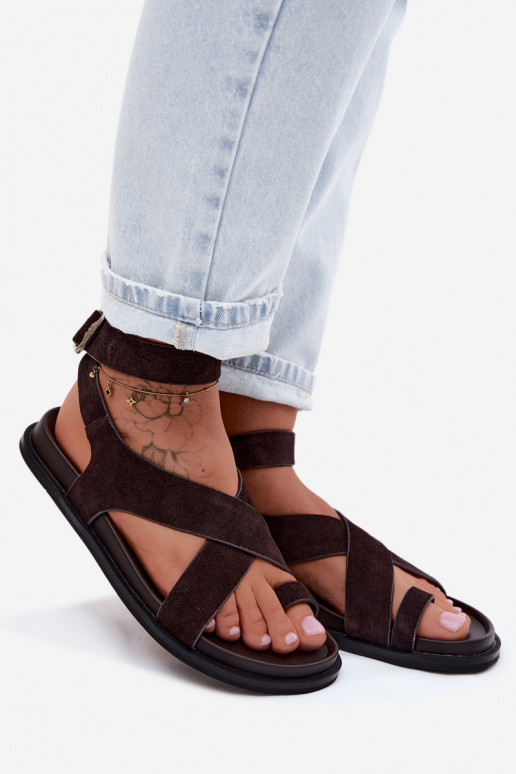 Flat Suede Sandals D&A CR61-3049 Chocolate