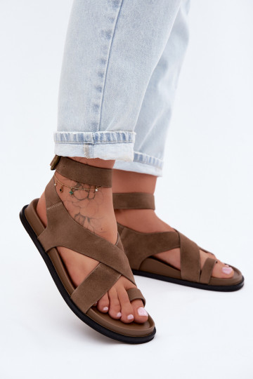 Flat Sandals Made of Natural Suede D&A CR61-3049 Dark Beige 2