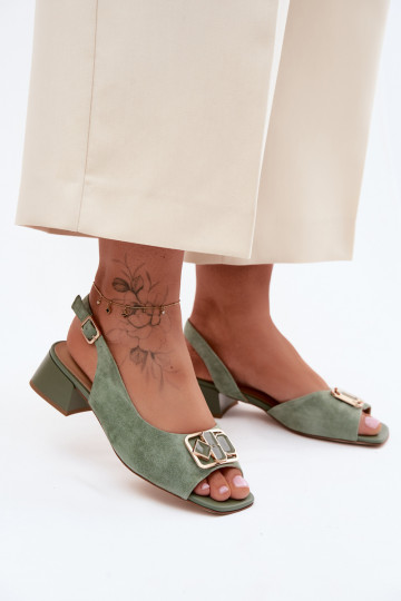 Elegant heeled sandals in green faux suede 2