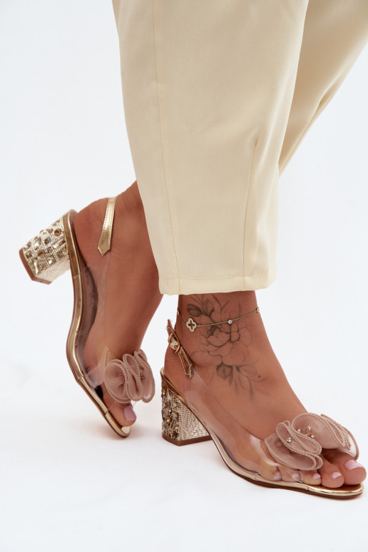 Transparent Block Heel Sandals With Crystals D&A MR61-9012 Gold