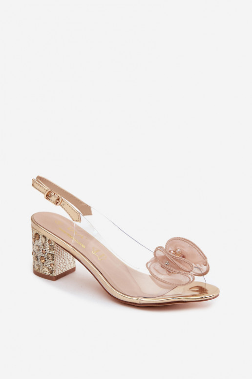 Transparent Block Heel Sandals With Crystals D&A MR61-9012 Gold