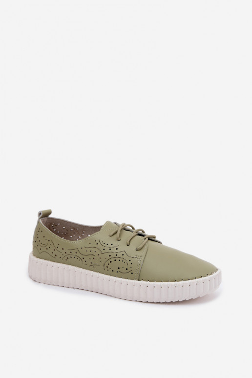 Women's Perforated Ankle Shoes With Laces Green Pearla