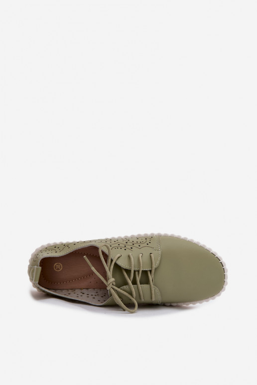 Women's Perforated Ankle Shoes With Laces Green Pearla