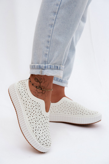Open Slip-On Platform Shoes White Glamma