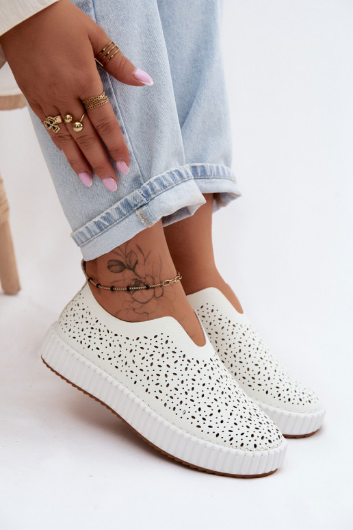 Ażurowe Wsuwane Półbuty Na Platformie Białe Glamma