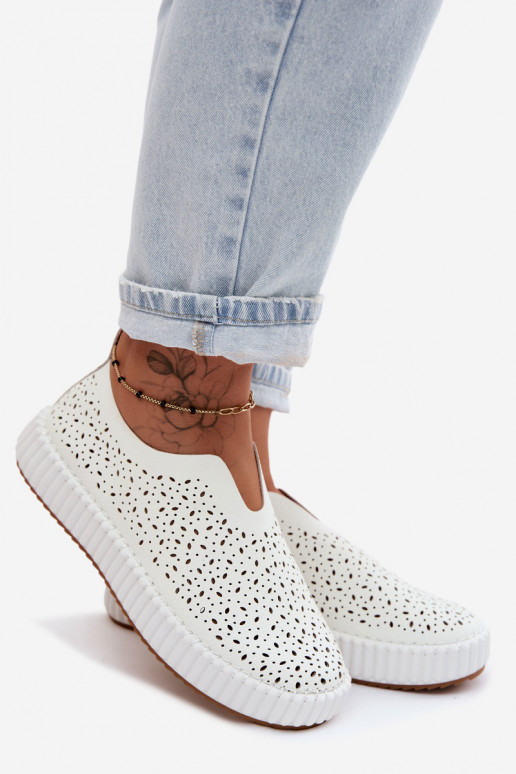 Ażurowe Wsuwane Półbuty Na Platformie Białe Glamma