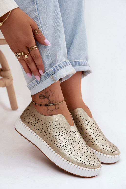Ażurowe Wsuwane Półbuty Na Platformie Złote Glamma
