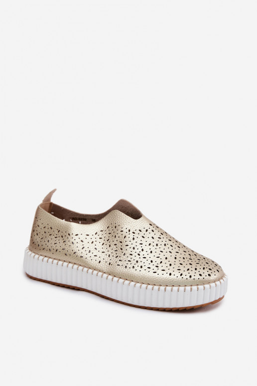 Ażurowe Wsuwane Półbuty Na Platformie Złote Glamma