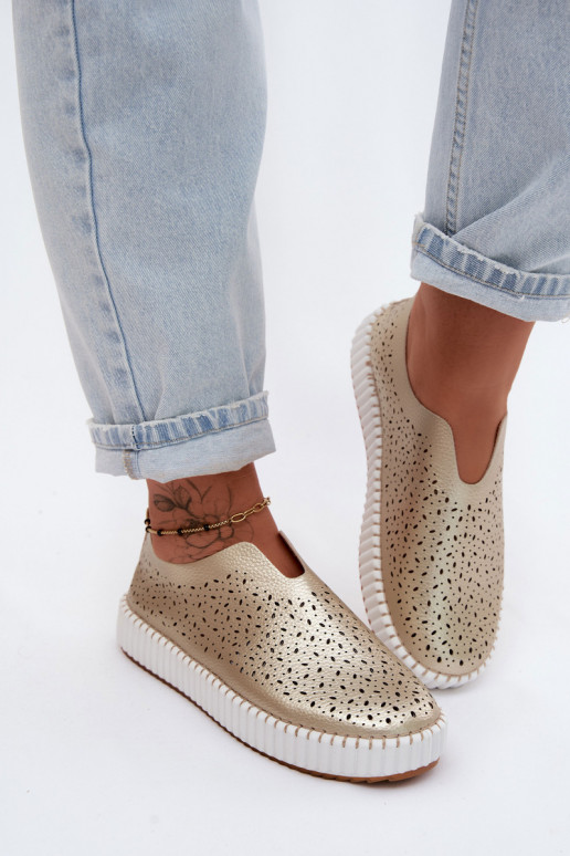 Ażurowe Wsuwane Półbuty Na Platformie Złote Glamma