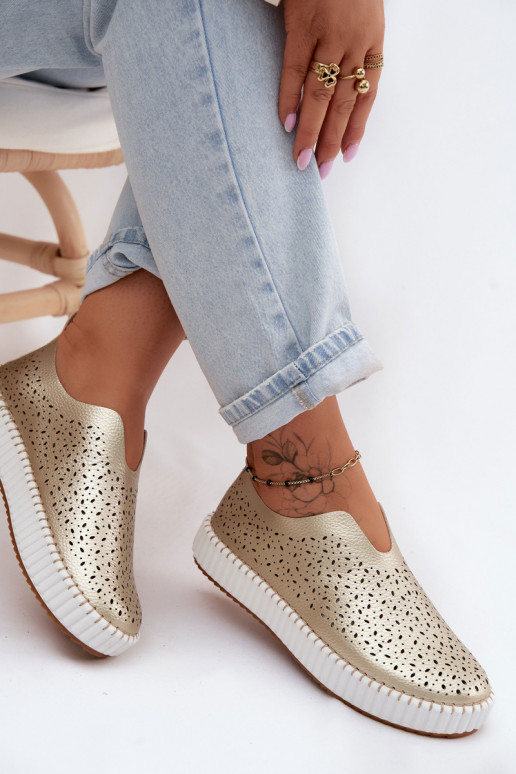 Ażurowe Wsuwane Półbuty Na Platformie Złote Glamma