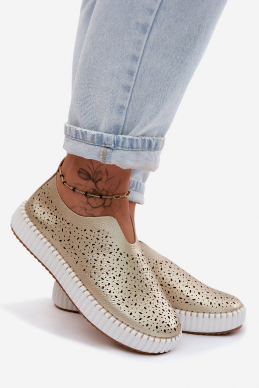 Ażurowe Wsuwane Półbuty Na Platformie Złote Glamma