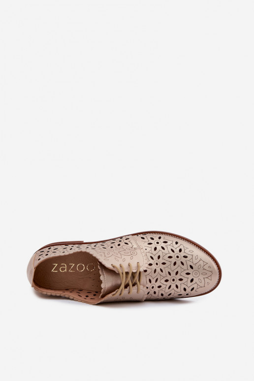 Leather shoes with lace elements and wide heels in gold