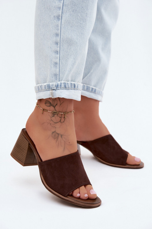 Leather Suede Women's Heeled Sandals Zazoo 40519 Chocolate