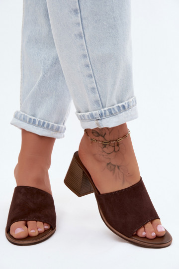 Leather Suede Women's Heeled Sandals Zazoo 40519 Chocolate 2