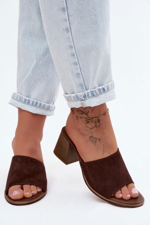 Leather Suede Women's Heeled Sandals Zazoo 40519 Chocolate