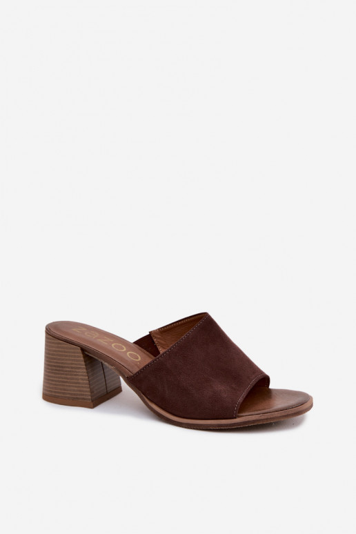 Leather Suede Women's Heeled Sandals Zazoo 40519 Chocolate