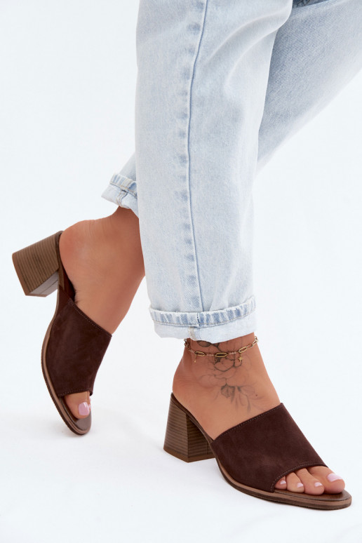 Leather Suede Women's Heeled Sandals Zazoo 40519 Chocolate