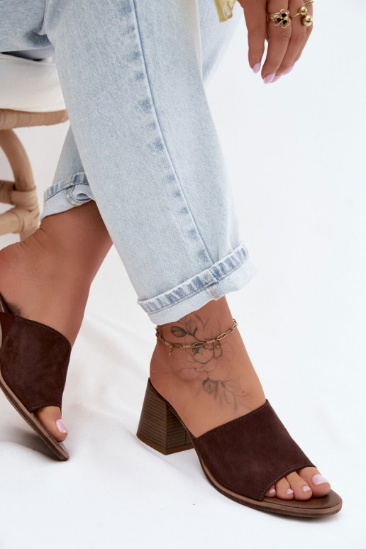 Leather Suede Women's Heeled Sandals Zazoo 40519 Chocolate