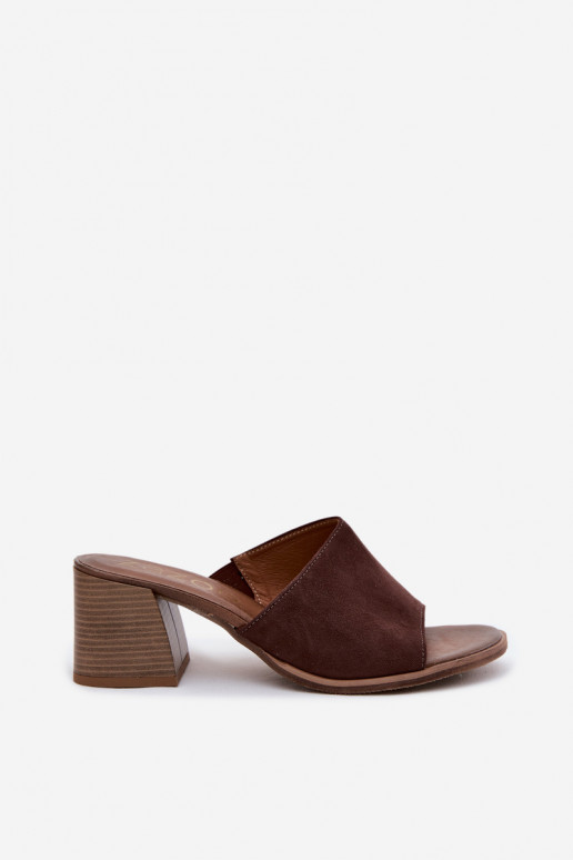 Leather Suede Women's Heeled Sandals Zazoo 40519 Chocolate