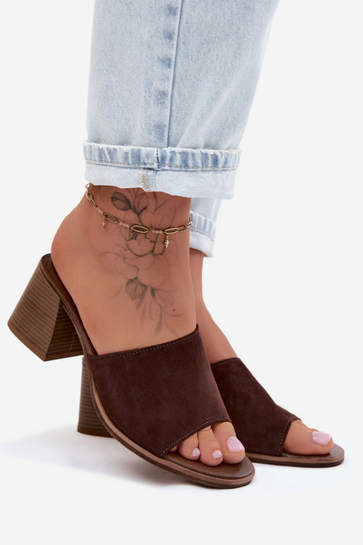 Leather Suede Women's Heeled Sandals Zazoo 40519 Chocolate