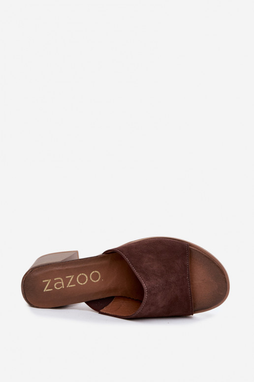 Suede slippers with heels CzekoladoĮe
