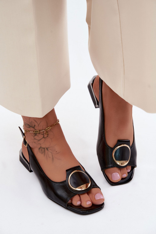 Sandals with wide heels and ornaments in black Glima