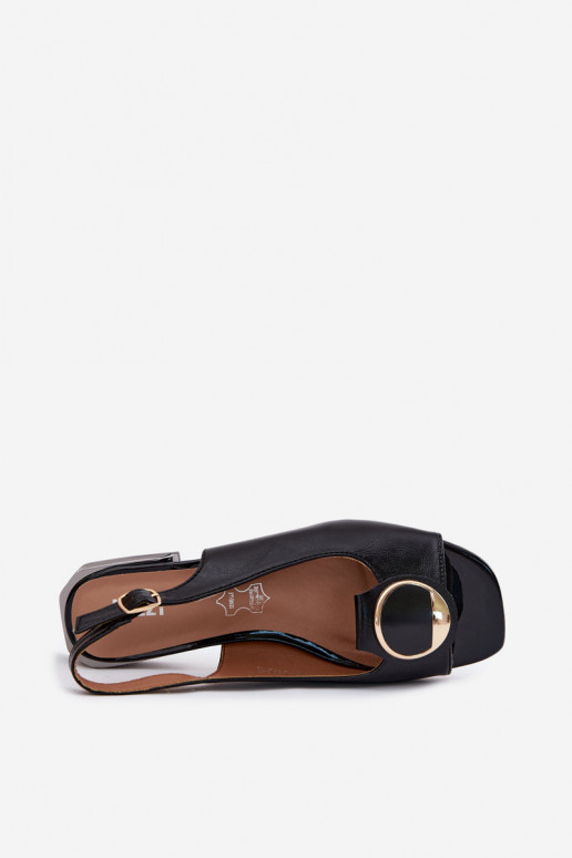 Sandals with wide heels and ornaments in black Glima