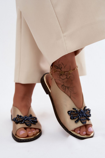 Shiny Women's Flat Gold Decor Sandals Russona