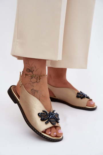 Shiny Women's Flat Gold Decor Sandals Russona 2