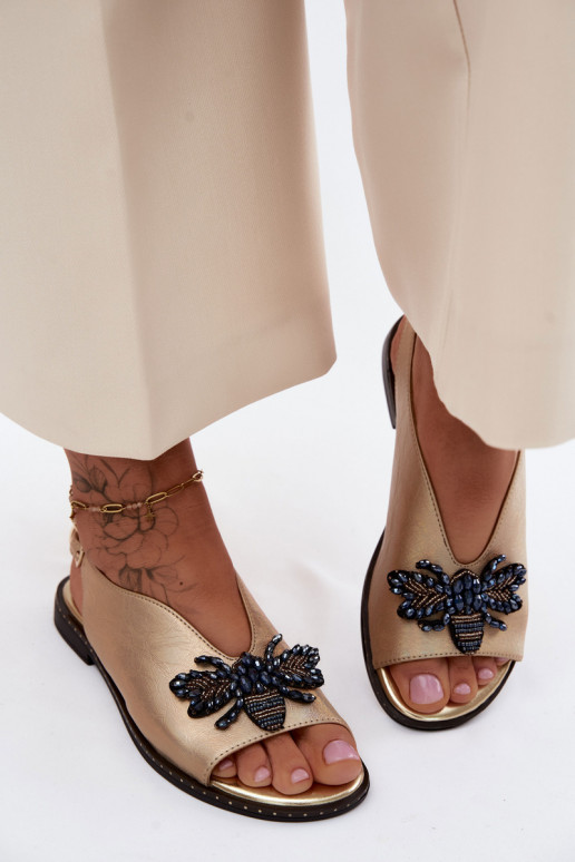 Połyskujące Sandały DamskiewithOzdobą Płaskie Złote Russona