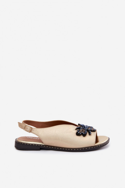 Shiny Women's Flat Gold Decor Sandals Russona