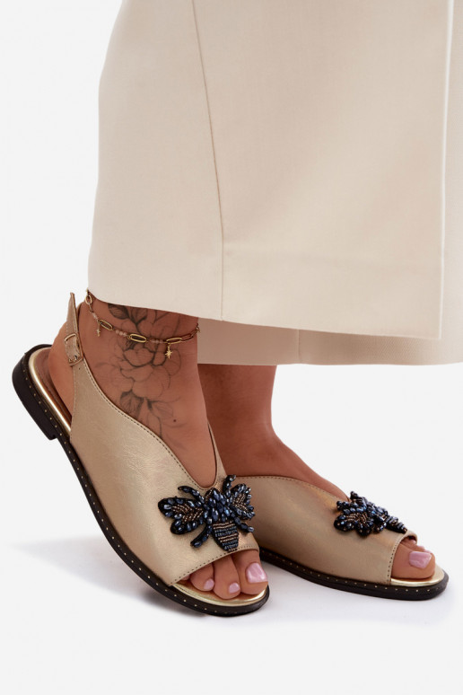 Shiny Women's Flat Gold Decor Sandals Russona