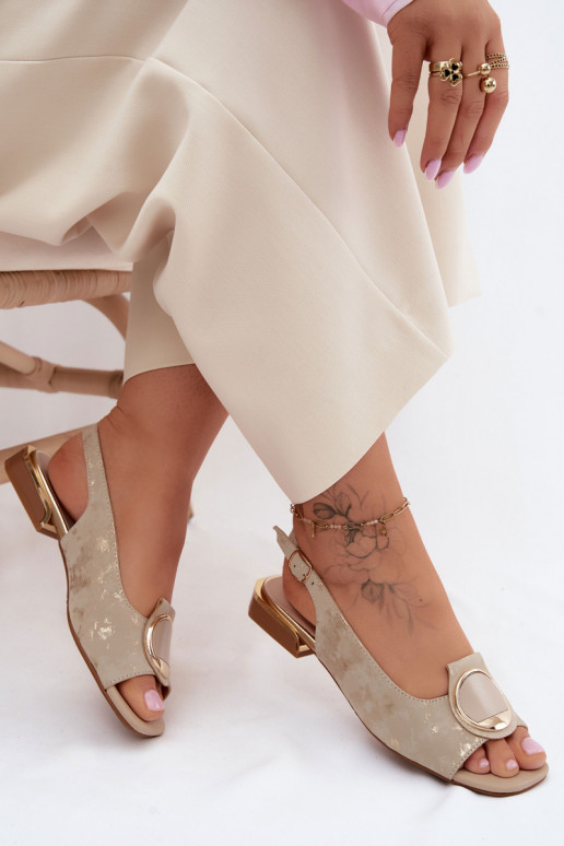 Sandals with wide heels and ornaments in gold Glima