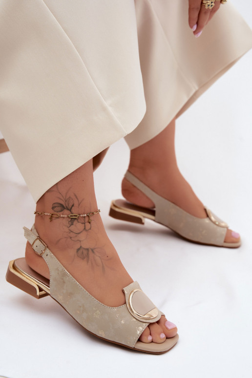 Sandals with wide heels and ornaments in gold Glima