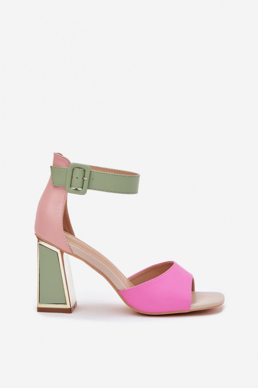 Elegant style women's high-heeled sandals in pink and green Rosazara