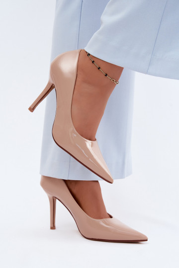 Classic patent high heels in sand faux leather Odira