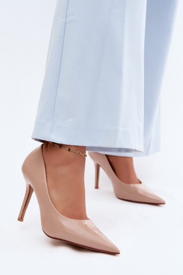 Classic Patent Leather Heels From Faux Leather Beige Odira 2