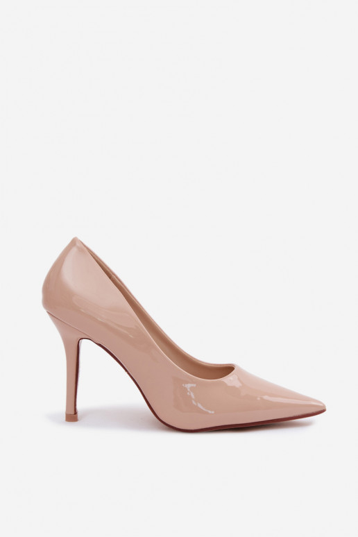 Classic patent high heels in sand faux leather Odira