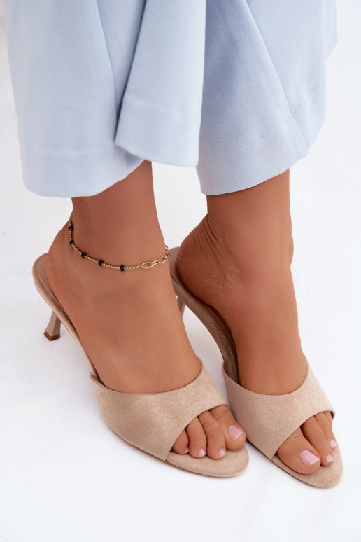 Beige Melissea High Heel Sandals Made of Faux Suede